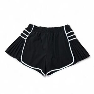 Cute black sporty shorts with side pleats, white accents, built in underwear